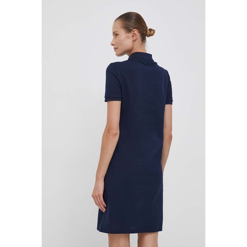 Pamučna haljina Lacoste boja: tamno plava, mini, ravna