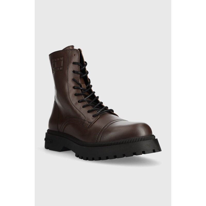 Kožne cipele Tommy Jeans TJM CASUAL BOOT za muškarce, boja: smeđa, EM0EM01244