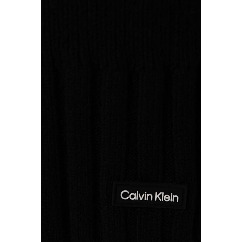 Kratki vuneni šal Calvin Klein boja: crna, bez uzorka