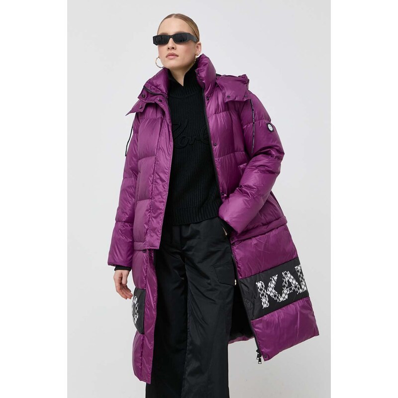 Pernata jakna Karl Lagerfeld za žene, boja: ljubičasta, za zimu