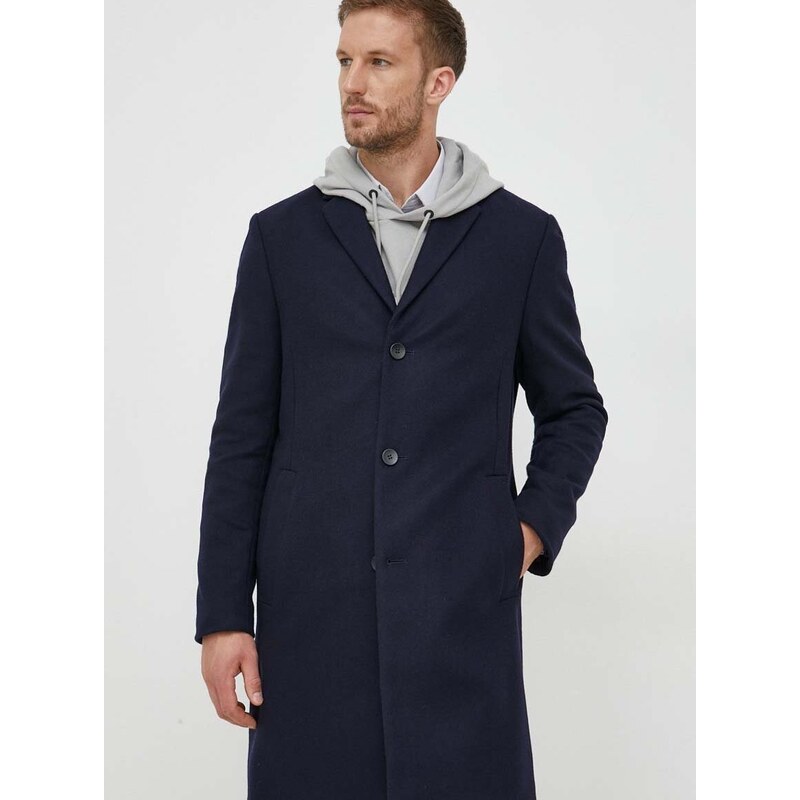 Vuneni kaput Calvin Klein boja: tamno plava, za prijelazno razdoblje