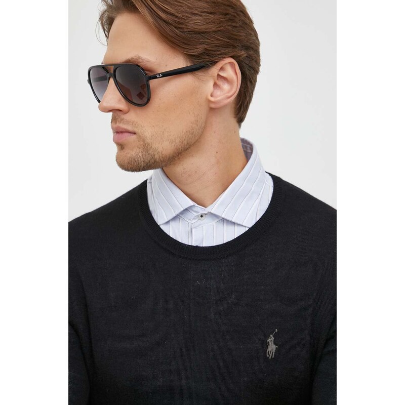 Vuneni pulover Polo Ralph Lauren za muškarce, boja: crna