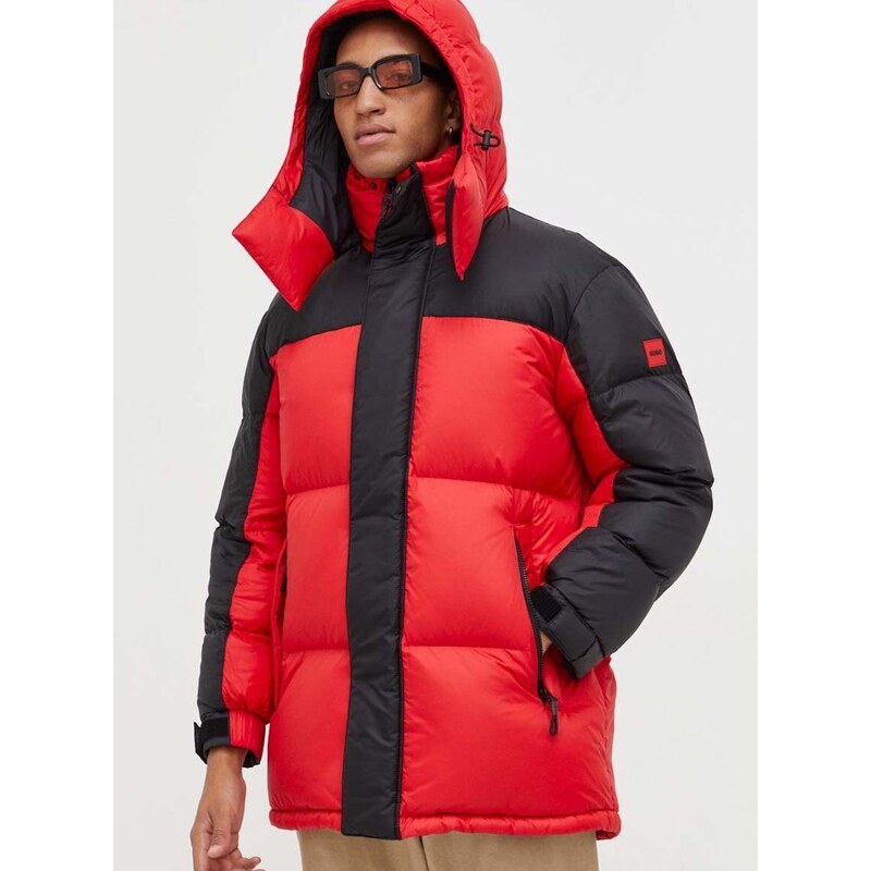 Pernata jakna HUGO za muškarce, boja: crvena, za zimu