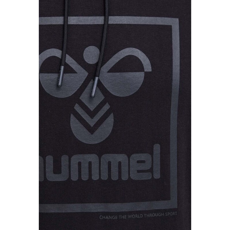 Dukserica Hummel za muškarce, boja: crna, s kapuljačom, s tiskom
