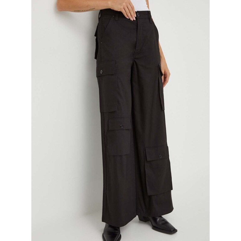 Pamučne hlače G-Star Raw boja: crna, ravni kroj, visoki struk