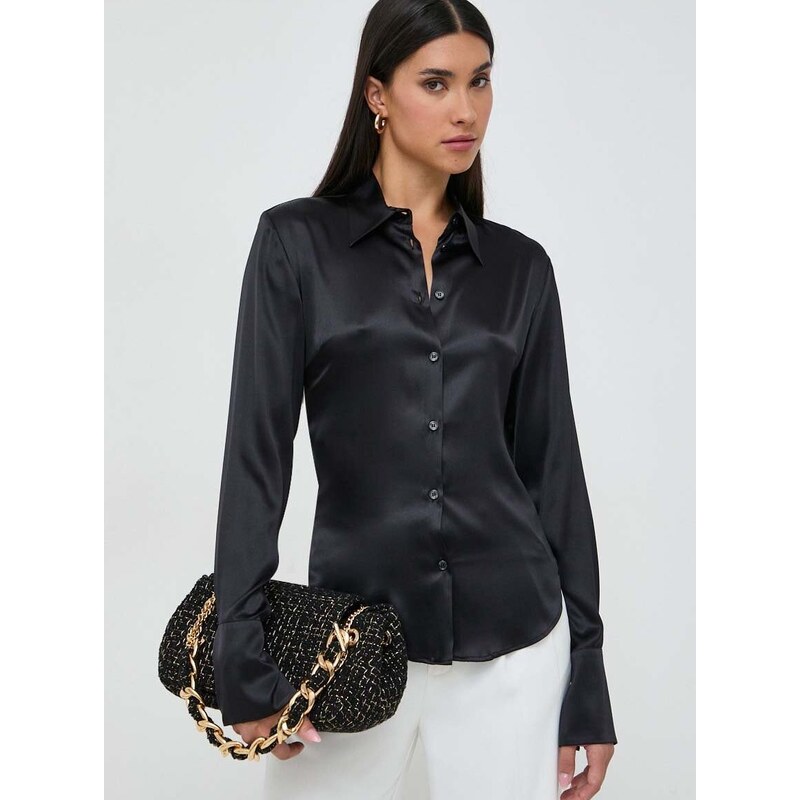 Svilena košulja Pinko boja: crna, regular, s klasičnim ovratnikom
