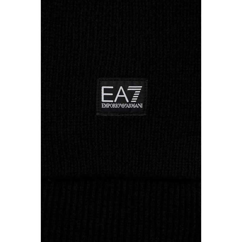 Kratki šal s primjesom vune EA7 Emporio Armani boja: crna, bez uzorka