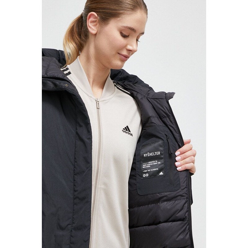 Pernata jakna adidas za žene, boja: crna, za zimu, oversize