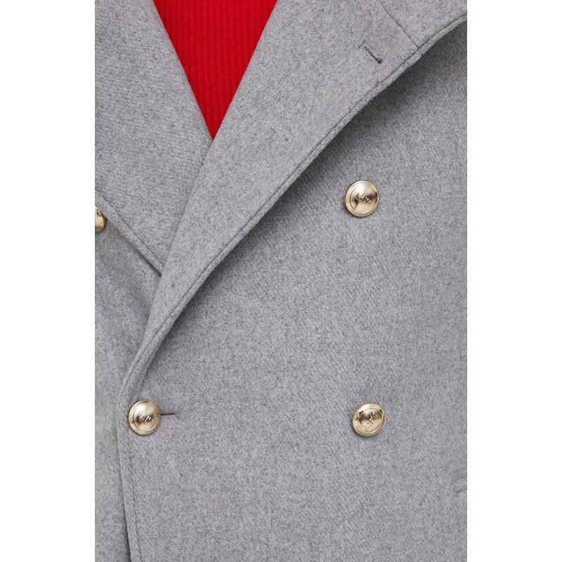 Vuneni kaput Dkny boja: siva, za prijelazno razdoblje, kopčanje u dva reda