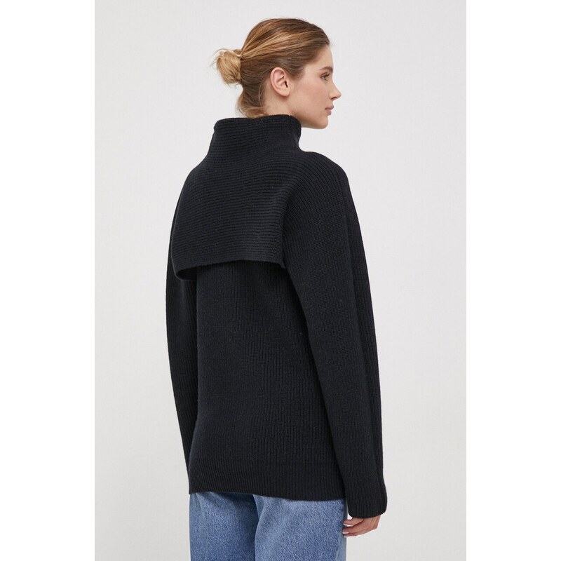 Vuneni pulover Calvin Klein za žene, boja: crna, topli, s dolčevitom
