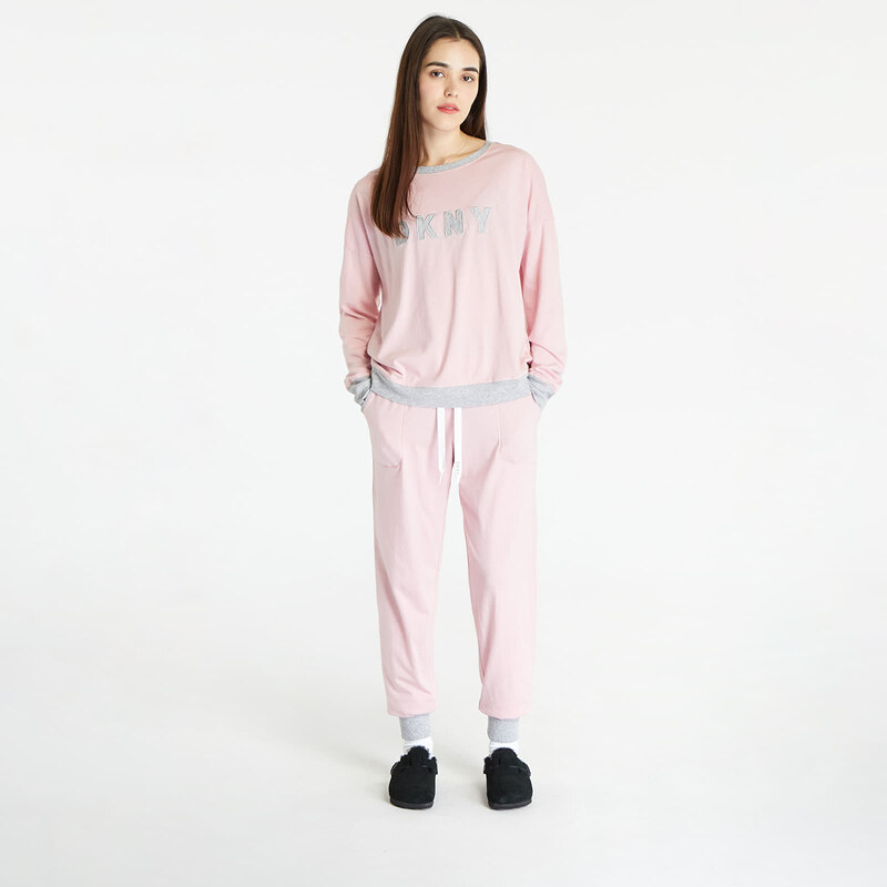DKNY Intimates DKNY WMS Long Sleeve Pyjama Set Pink/ Grey