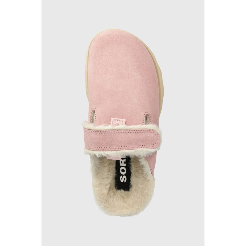 Kućne papuče od brušene kože Sorel VIIBE CLOG SUEDE COZY boja: ružičasta, 2048521