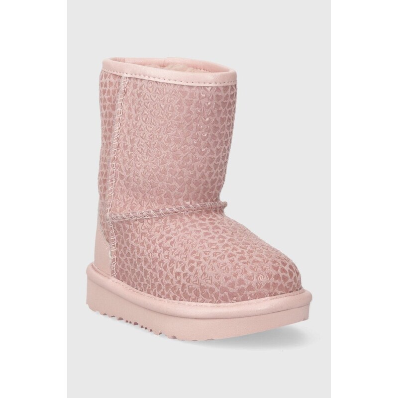 Dječje kožne cipele za snijeg UGG T CLASSIC IIEL HEARTS boja: ružičasta