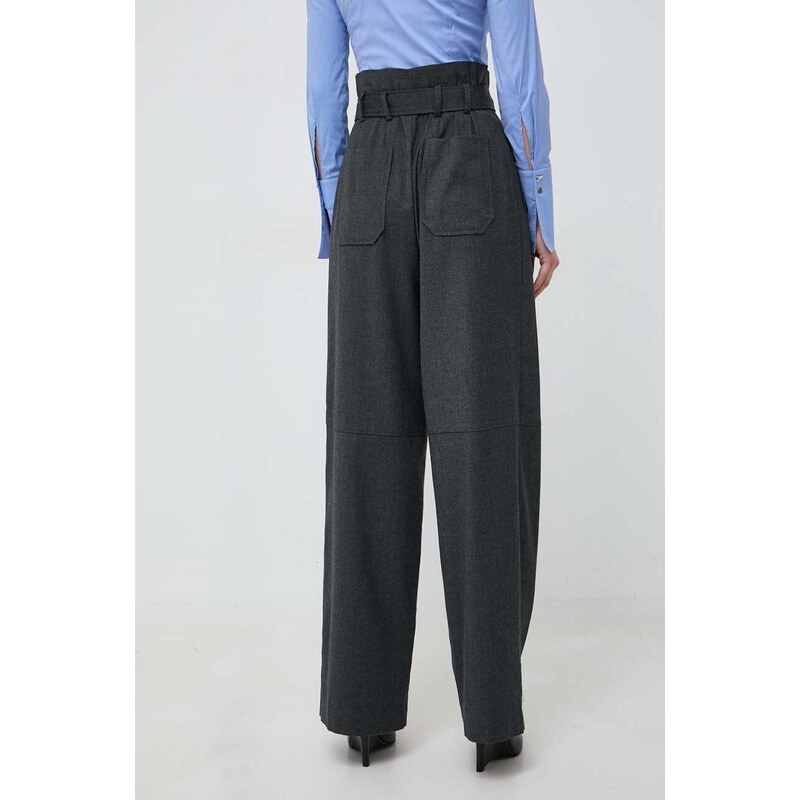 Vunene hlače Pinko boja: siva, široke, visoki struk