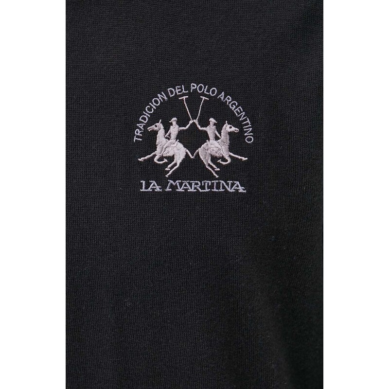 Pulover s dodatkom vune La Martina za muškarce, boja: crna, lagani