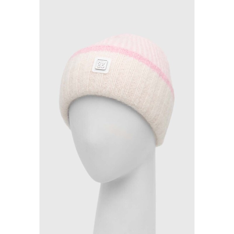 Kapa s dodatkom vune HUGO boja: ružičasta, od debelog pletiva