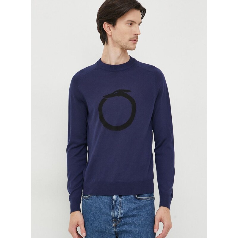 Vuneni pulover Trussardi za muškarce, boja: tamno plava, lagani