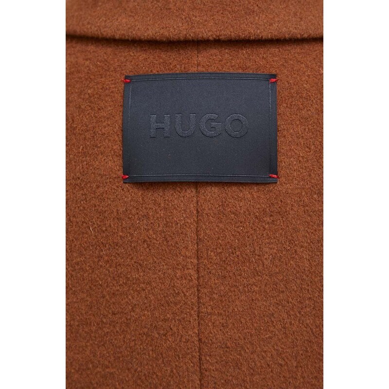 Vuneni kaput HUGO boja: smeđa, za prijelazno razdoblje, kopčanje u dva reda