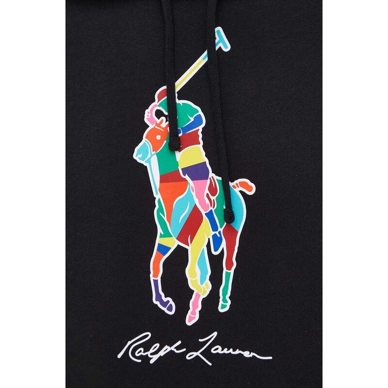 Dukserica Polo Ralph Lauren za muškarce, boja: crna, s kapuljačom, s tiskom