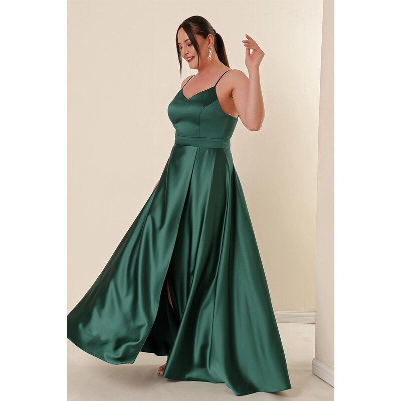 Spaghetti Straps A-line Satin Max Dresses Emerald Plus Size