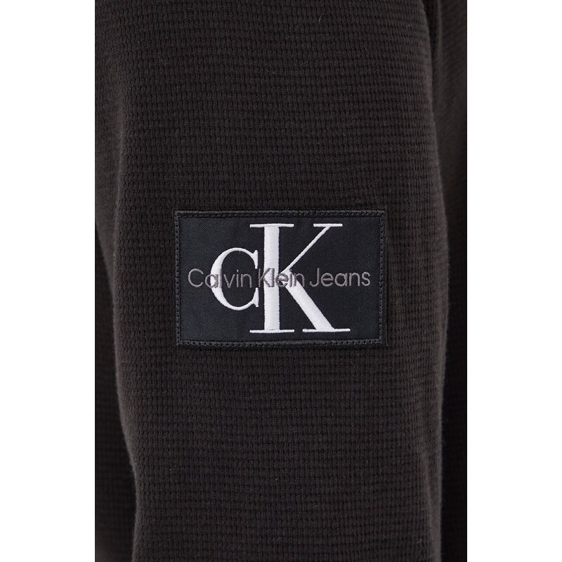Pamučna majica dugih rukava Calvin Klein Jeans boja: crna, bez uzorka