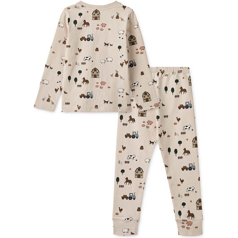 Dječja pamučna pidžama Liewood boja: bež, bez uzorka