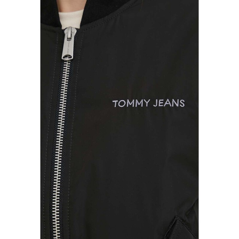 Bomber jakna Tommy Jeans za žene, boja: crna, za prijelazno razdoblje