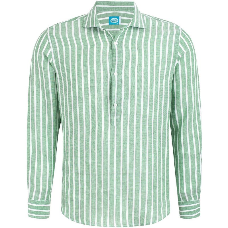 Panareha Men's Stripes Linen Popover Shirt SICILIA green