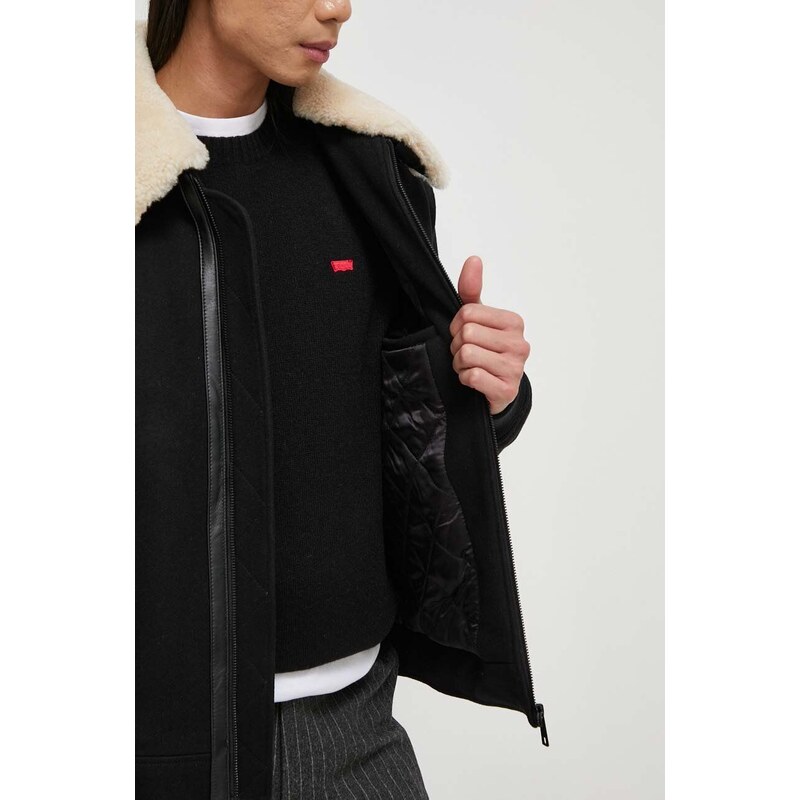 Vunena jakna The Kooples boja: crna, za prijelazno razdoblje