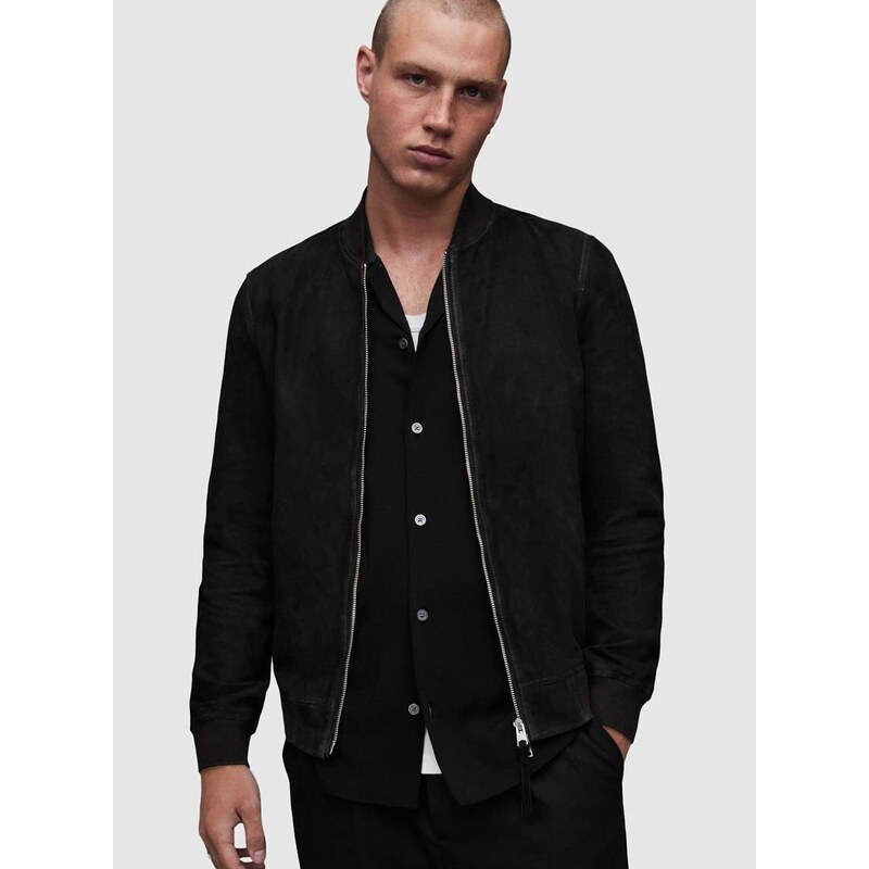 Bomber jakna od brušene kože AllSaints Ronan za muškarce, boja: crna, za prijelazno razdoblje