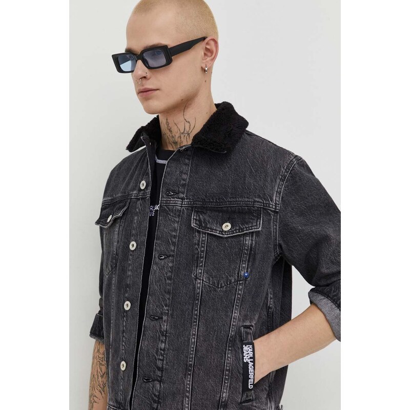 Traper jakna Karl Lagerfeld Jeans za muškarce, boja: crna, za prijelazno razdoblje