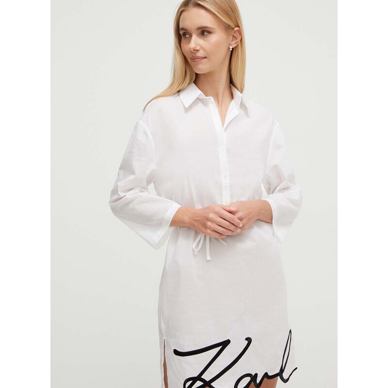 Pamučna haljina za plažu Karl Lagerfeld boja: bijela