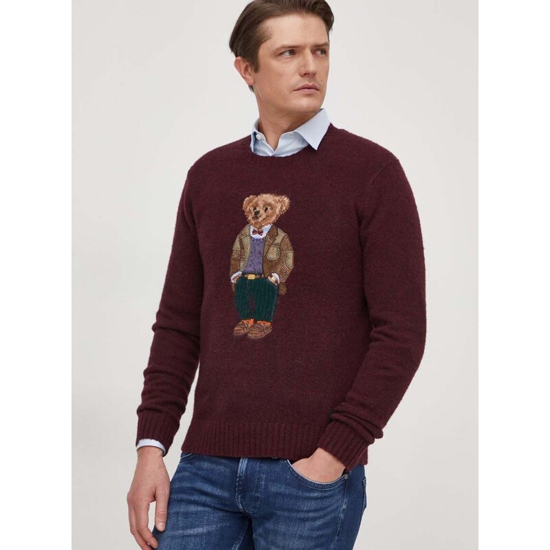 Vuneni pulover Polo Ralph Lauren za muškarce, boja: bordo