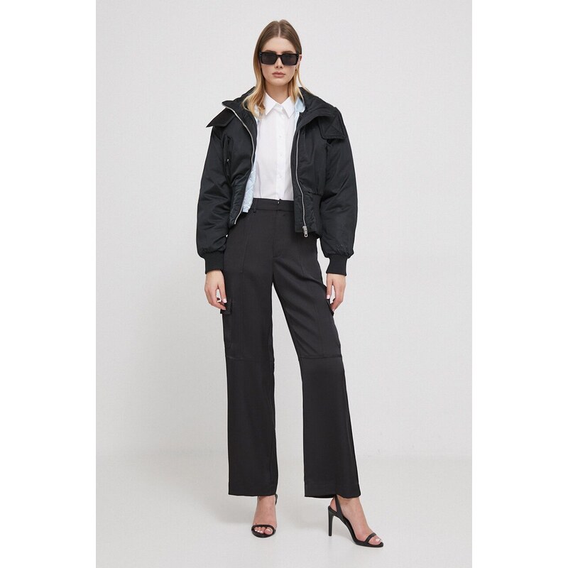 Jakna Calvin Klein Jeans za žene, boja: crna, za prijelazno razdoblje