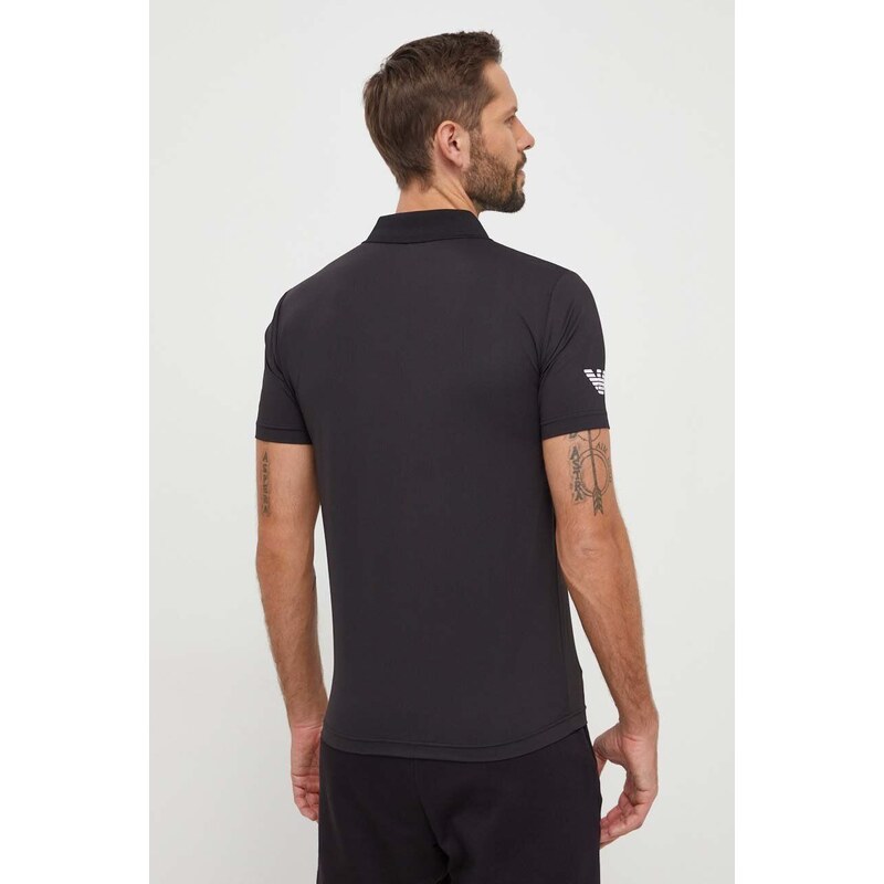 Polo majica EA7 Emporio Armani za muškarce, boja: crna, s tiskom