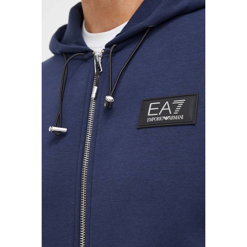 Dukserica EA7 Emporio Armani za muškarce, boja: tamno plava, s kapuljačom, bez uzorka