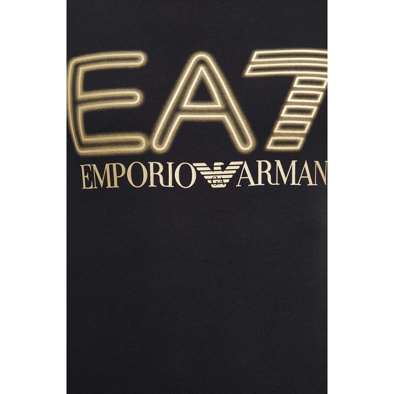 Majica dugih rukava EA7 Emporio Armani za muškarce, boja: crna, s tiskom