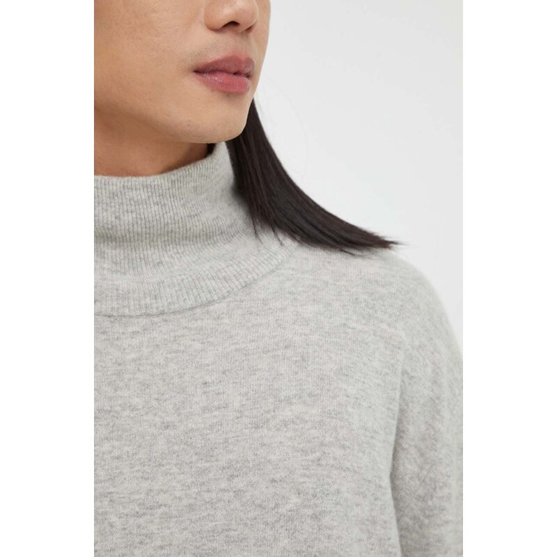 Vuneni pulover American Vintage za muškarce, boja: siva, lagani, s dolčevitom