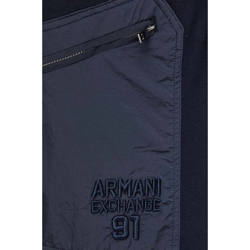 Pamučna dukserica Armani Exchange za muškarce, boja: tamno plava, s kapuljačom, bez uzorka, 3DZMLL ZJ4XZ