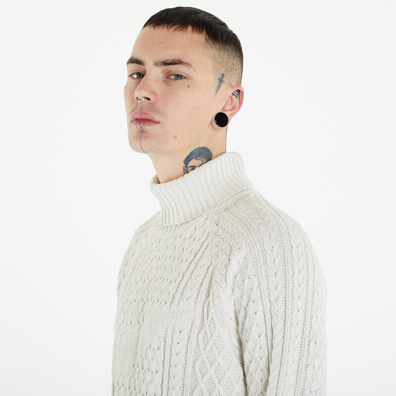 Nike Life Men's Cable Knit Turtleneck Sweater Light Bone