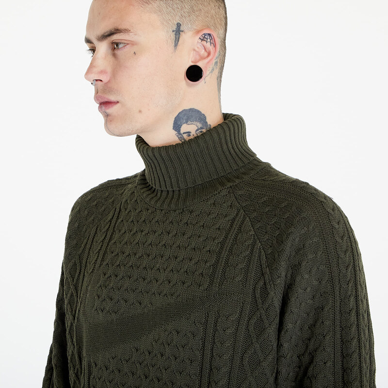 Nike Life Men's Cable Knit Turtleneck Sweater Cargo Khaki