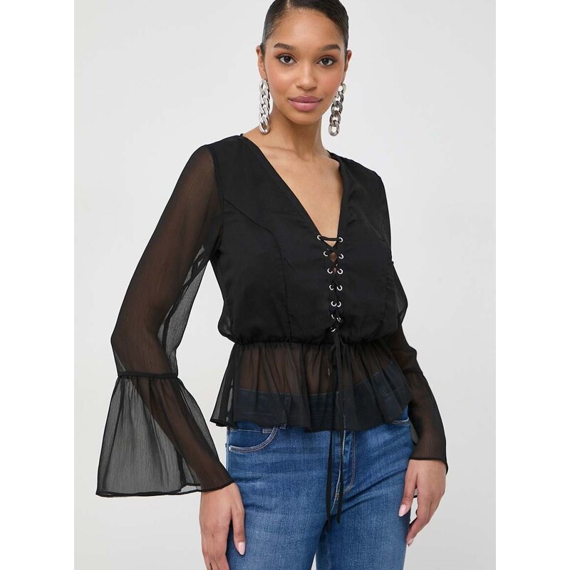 Bluza Guess za žene, boja: crna, s uzorkom