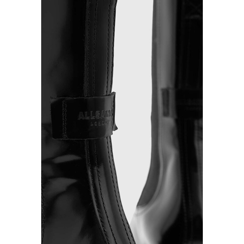 Kožne gležnjače AllSaints Lottie za žene, boja: crna, s debelom potpeticom, WF547Z