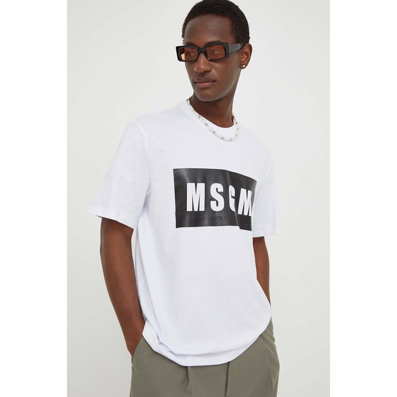 Pamučna majica MSGM za muškarce, boja: bijela, s tiskom