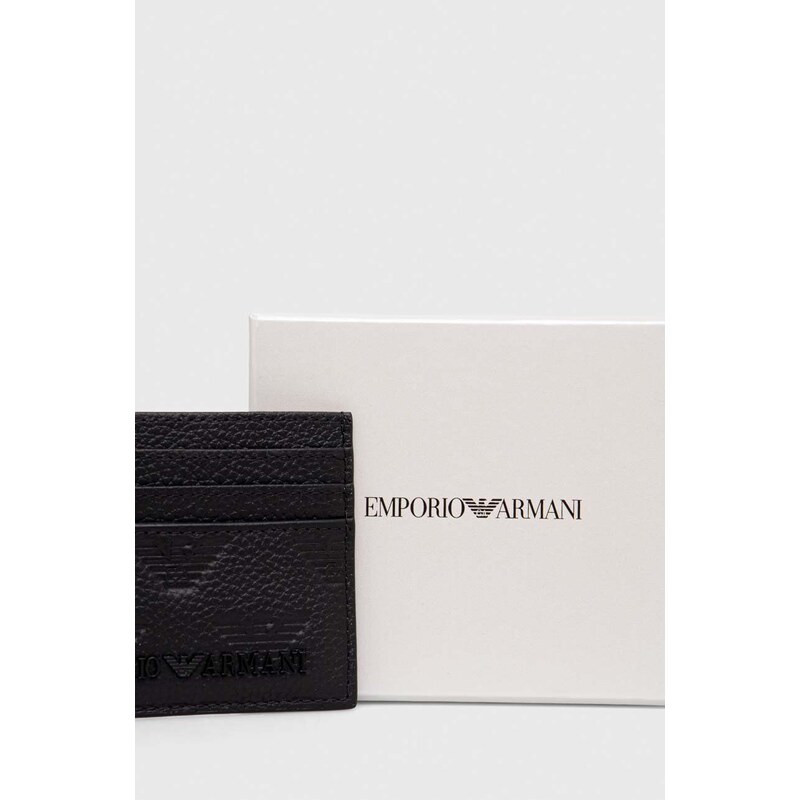 Kožni etui za kartice Emporio Armani boja: crna, YEM320 Y142V