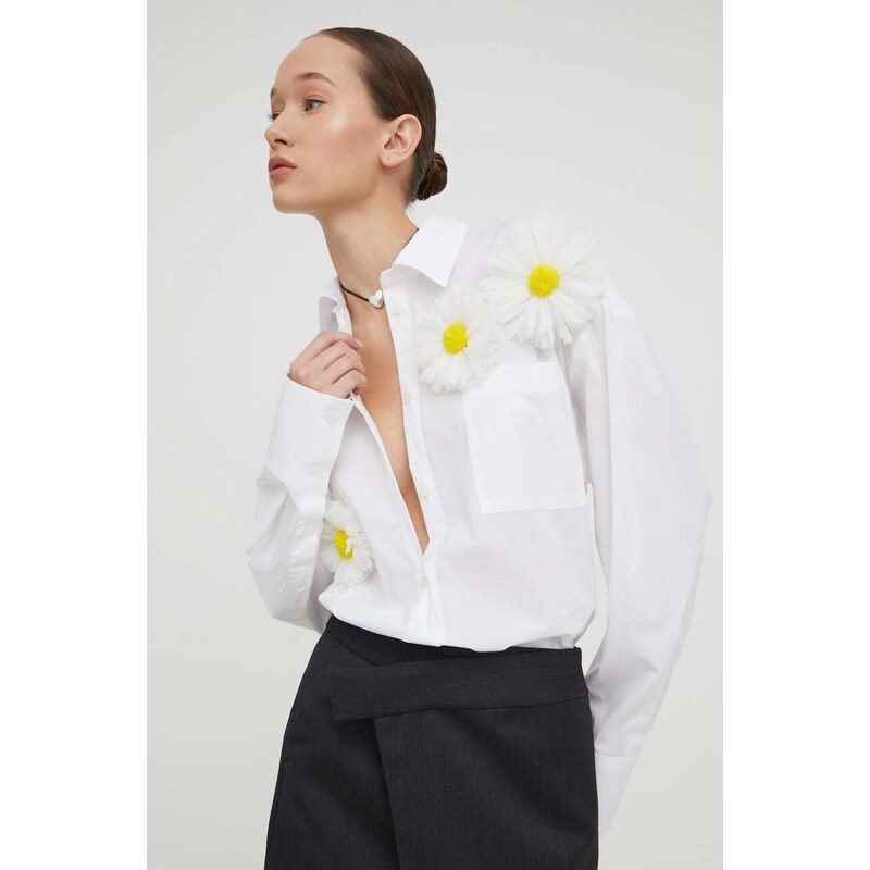 Pamučna košulja MSGM za žene, boja: bijela, relaxed, s klasičnim ovratnikom