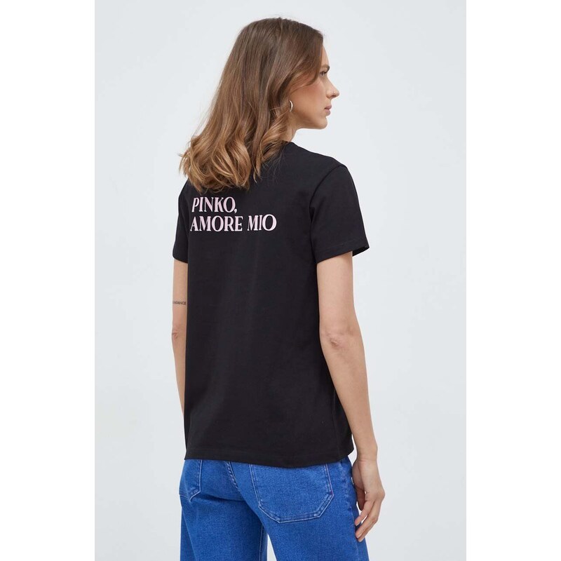 Pamučna majica Pinko za žene, boja: crna