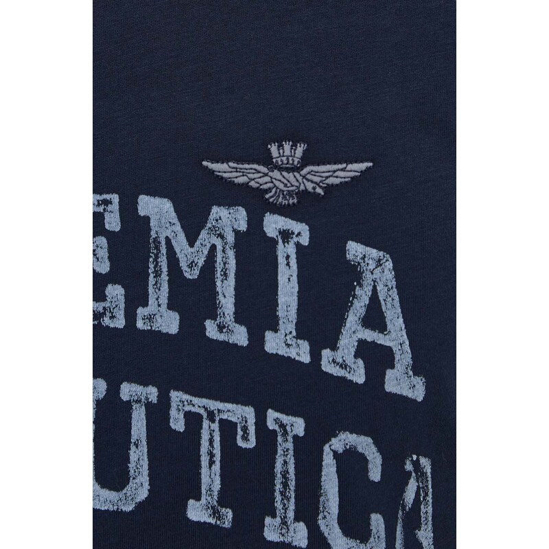 Pamučna majica Aeronautica Militare za muškarce, boja: tamno plava, s tiskom