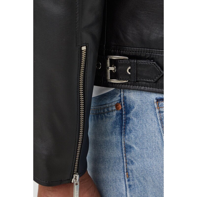 Kožna ramones jakna Karl Lagerfeld za muškarce, boja: crna, za prijelazno razdoblje