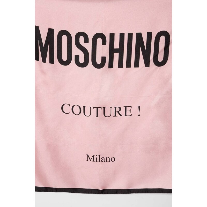 Svilena marama Moschino boja: ružičasta, s uzorkom